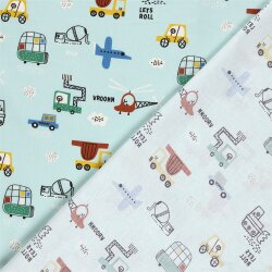 Baumwollpopeline Konfetti Fahrzeuge - hellblau