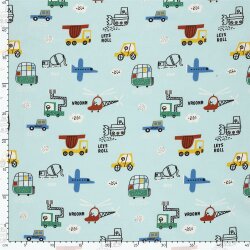 Baumwollpopeline Konfetti Fahrzeuge - hellblau