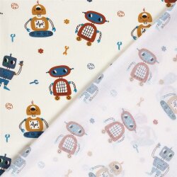 Baumwollpopeline lustige bunte Roboter - creme