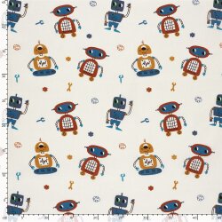 Baumwollpopeline lustige bunte Roboter - creme