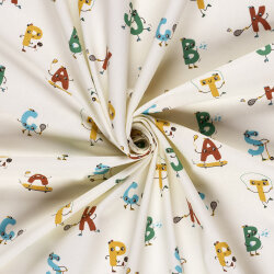 Baumwollpopeline sportliche Buchstaben - creme