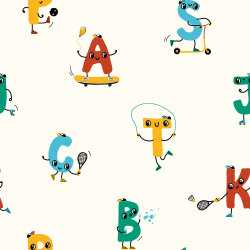 Baumwollpopeline sportliche Buchstaben - creme