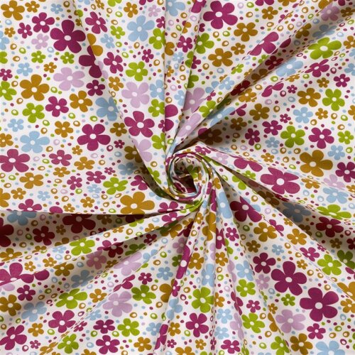 Baumwollpopeline bunte Blütenwelt - creme