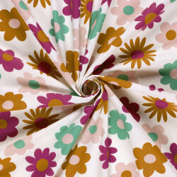 Baumwollpopeline große bunte Blüten - creme