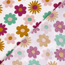 Baumwollpopeline große bunte Blüten - creme
