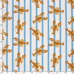 Baumwollpopeline Hummer auf Streifen - creme