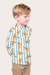 Baumwollpopeline Hummer auf Streifen - creme