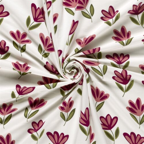 Baumwolljersey schöne Blumen - creme