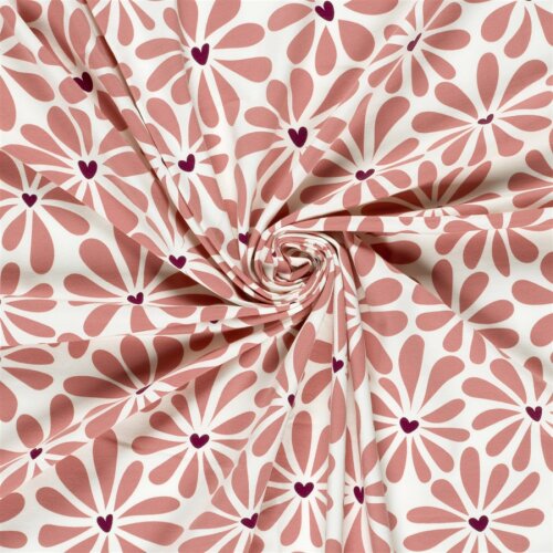 Baumwolljersey Blumen mit Herz - creme