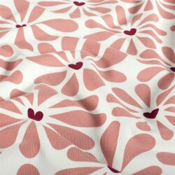 Baumwolljersey Blumen mit Herz - creme