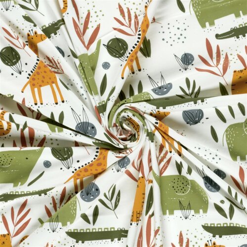 Baumwolljersey bunte Tierwelt - creme