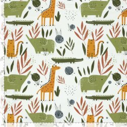 Baumwolljersey bunte Tierwelt - creme