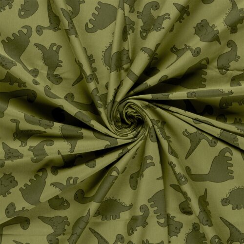 Baumwolljersey süße Dinos - oliv