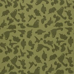 Baumwolljersey süße Dinos - oliv