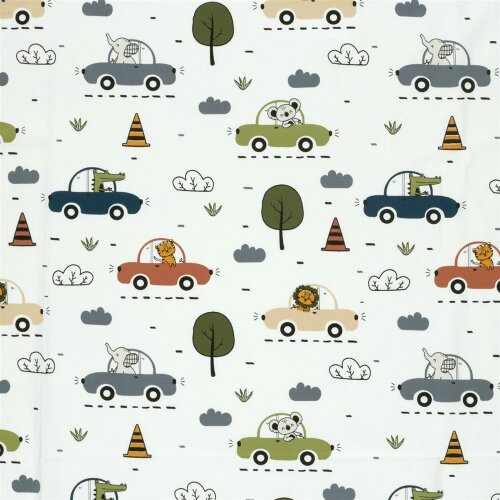 Baumwolljersey fahrende Tiere - creme
