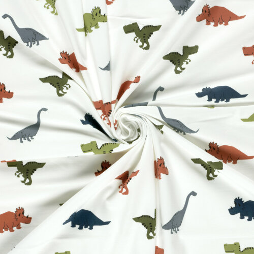 Baumwolljersey bunte Dinos - creme