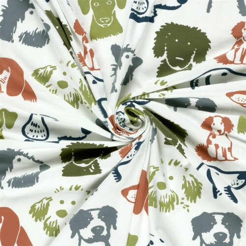 Baumwolljersey bunte Hunde - creme