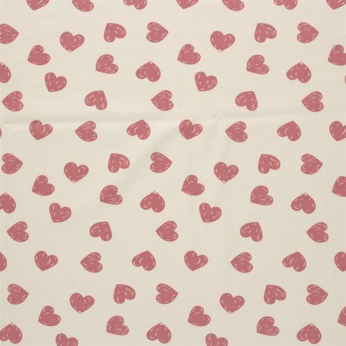Baumwolljersey Kritzelherzen - softrosa