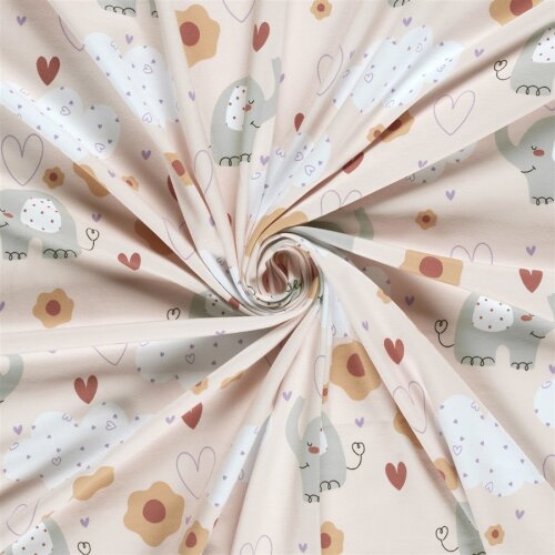 Baumwolljersey verliebte Elefanten - softrosa