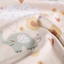 Baumwolljersey verliebte Elefanten - softrosa