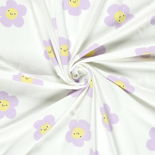Baumwolljersey fröhliche Blumen - creme
