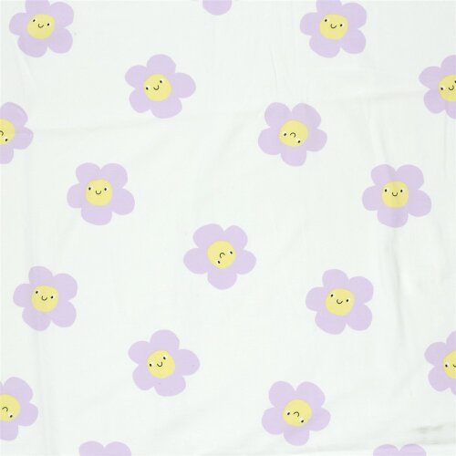 Baumwolljersey fröhliche Blumen - creme