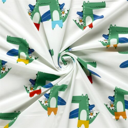 Baumwolljersey surfende Krokodile - creme