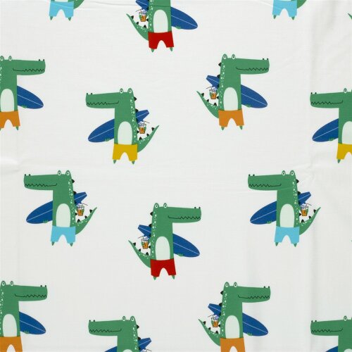 Baumwolljersey surfende Krokodile - creme