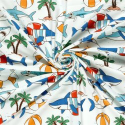 Baumwolljersey bunte Haiwelt - creme