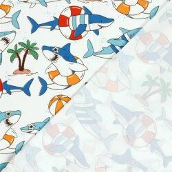 Baumwolljersey bunte Haiwelt - creme