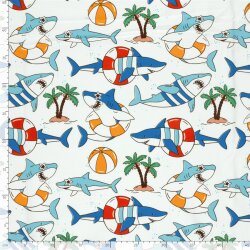 Baumwolljersey bunte Haiwelt - creme