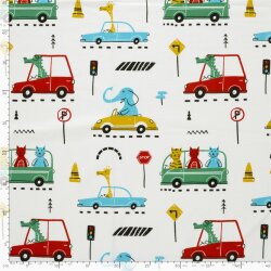 Baumwolljersey Tiere im Straßenverkehr - creme