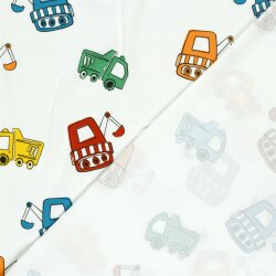 Baumwolljersey bunte Baufahrzeuge - altweiß