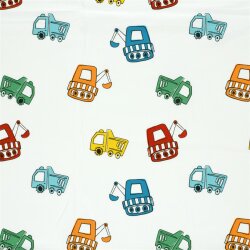Baumwolljersey bunte Baufahrzeuge - creme