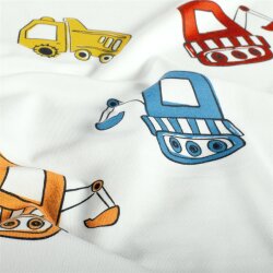 Baumwolljersey bunte Baufahrzeuge - creme