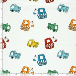 Baumwolljersey bunte Baufahrzeuge - creme