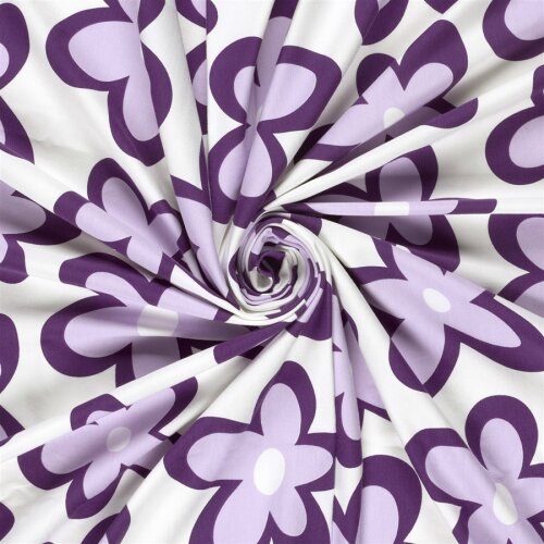 Baumwolljersey lila Blumen - creme