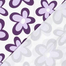 Baumwolljersey lila Blumen - creme