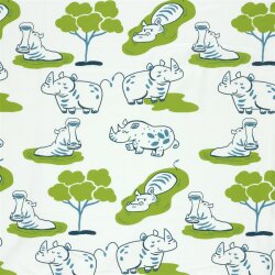 Baumwolljersey Nilpferd & Nashorn- creme