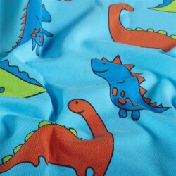 Baumwolljersey bunte Dinos - wasserblau
