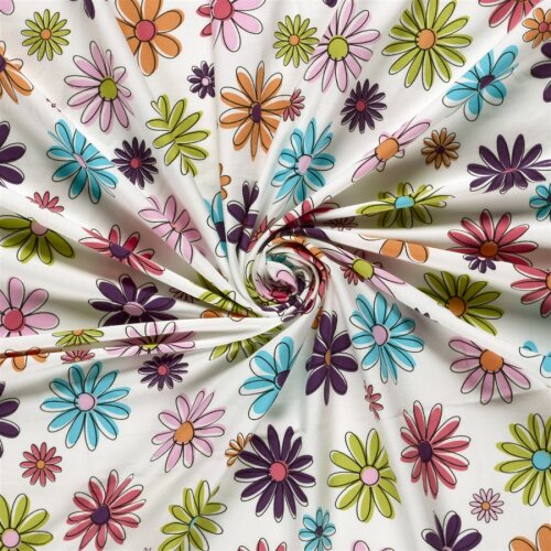 Baumwolljersey ausgemalte Blumen - creme