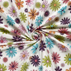 Baumwolljersey ausgemalte Blumen - creme