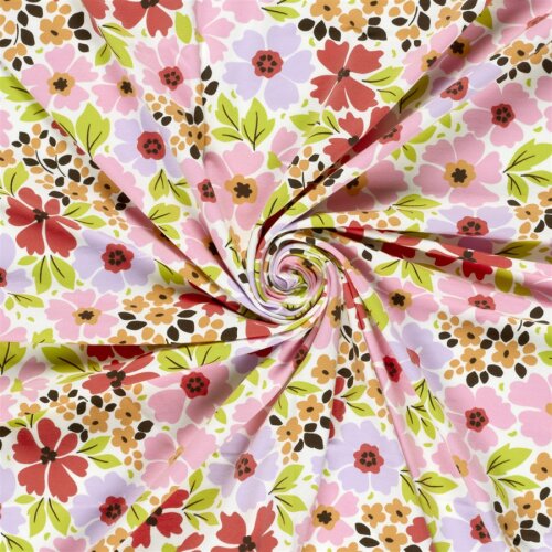 Baumwolljersey Sommer Blumen - creme