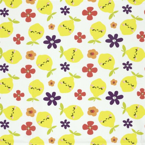 Baumwolljersey glückliche Zitronen - creme