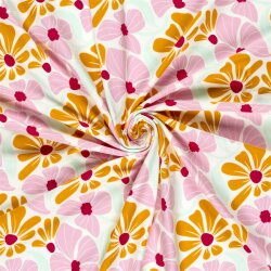 Baumwolljersey bunte Blumenräder - creme