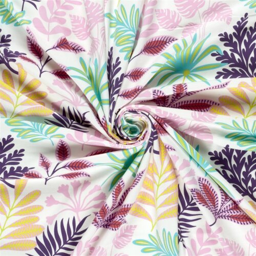 Baumwolljersey bunte Blätter - creme