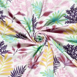 Baumwolljersey bunte Blätter - creme