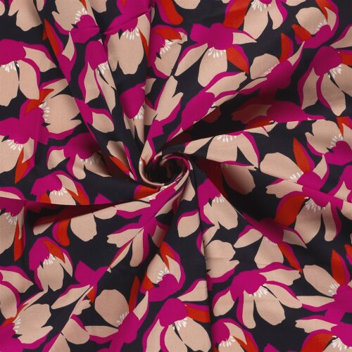 Baumwollsatin Blumen - schwarz