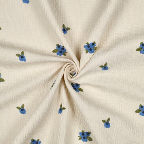 Musselin Bestickt Blaubeeren - hellnatur