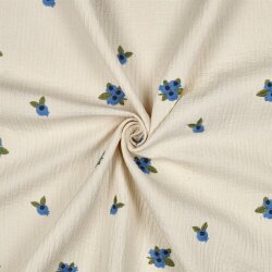 Musselin Bestickt Blaubeeren - hellnatur